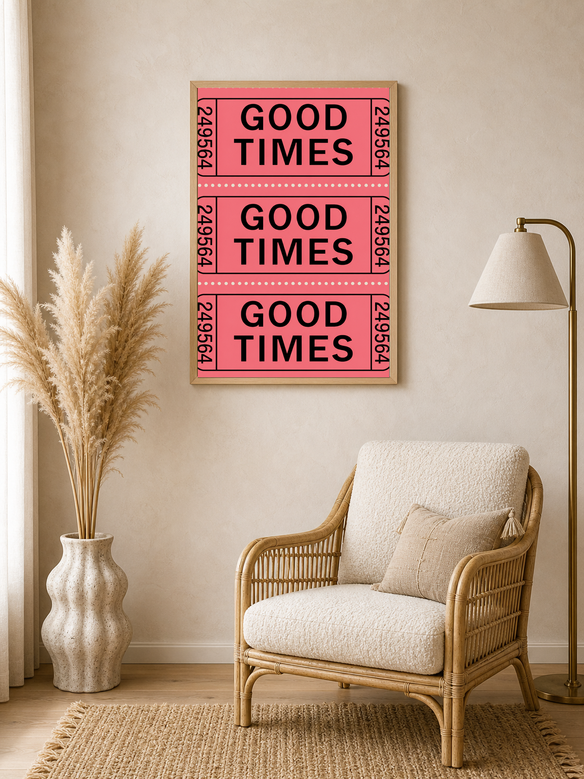 Good Times Retro Ticket Wall Art Print - wood framed poster