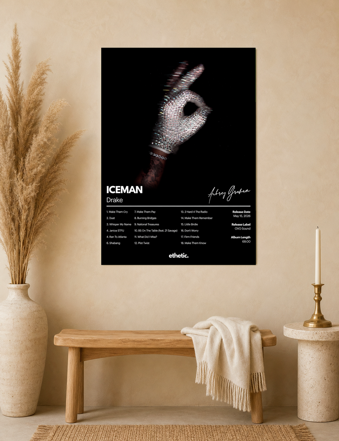 Iceman Diamond Hand Wall Art Print - unframed mockup