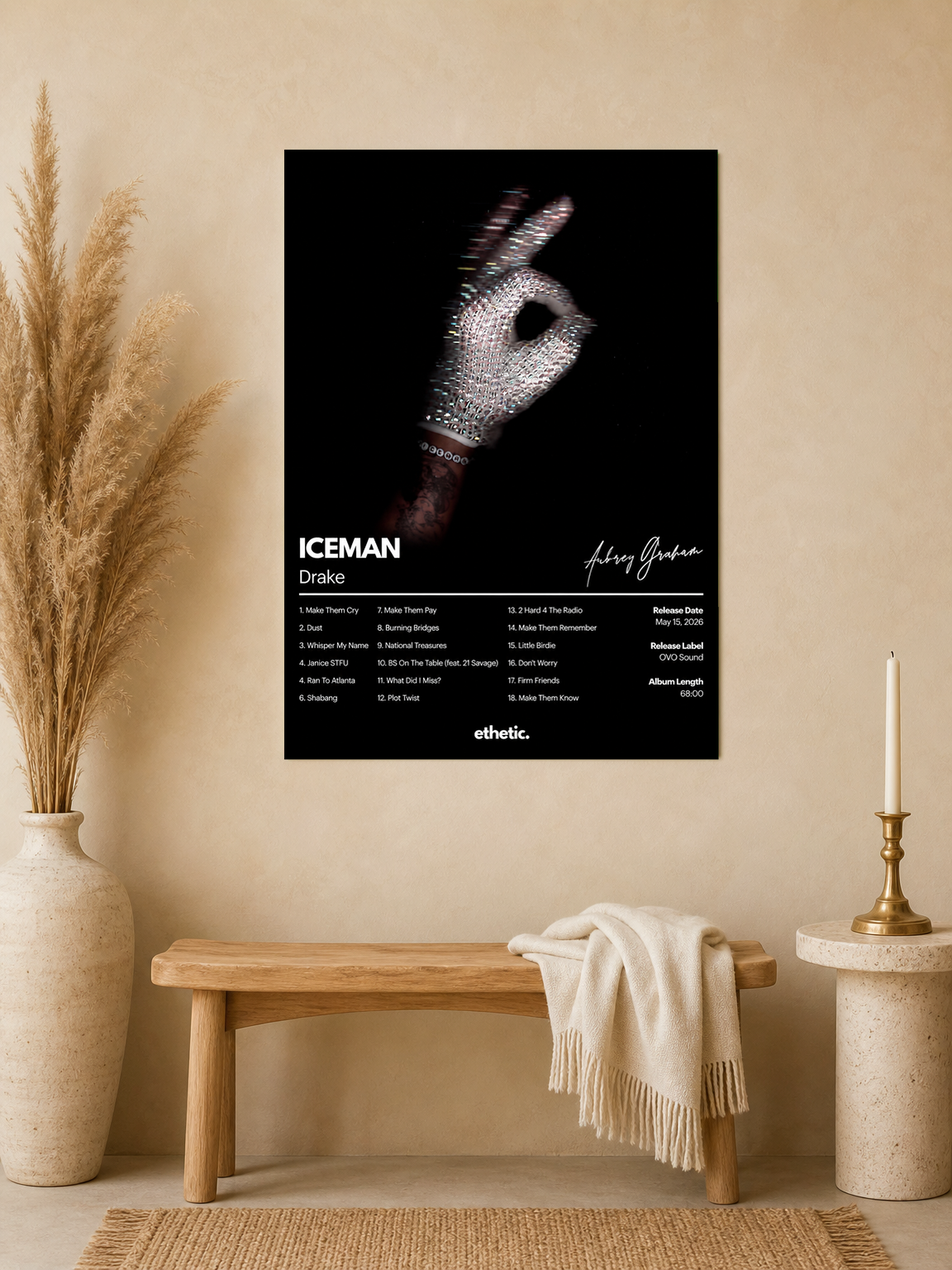Iceman Diamond Hand Wall Art Print - unframed mockup