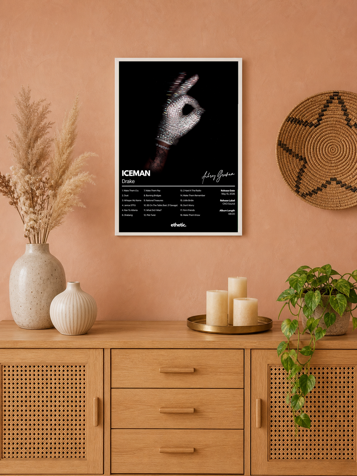 Iceman Diamond Hand Wall Art Print - white framed