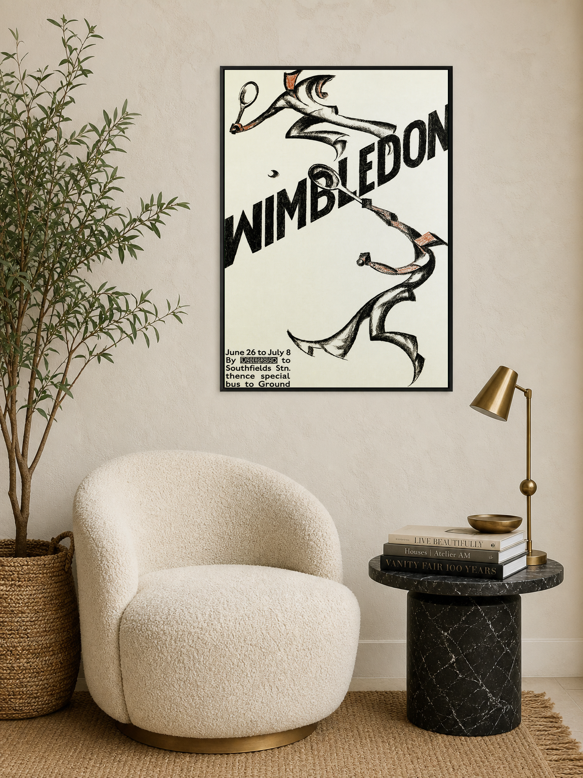 Vintage Wimbledon Tennis Poster Wall Art Print - black framed