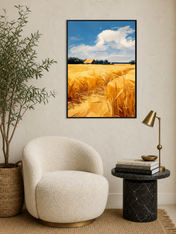 Golden Wheat Field Landscape Wall Art Print - black framed