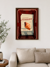 Traditional French Croissant Wall Art Print - dark wood framed