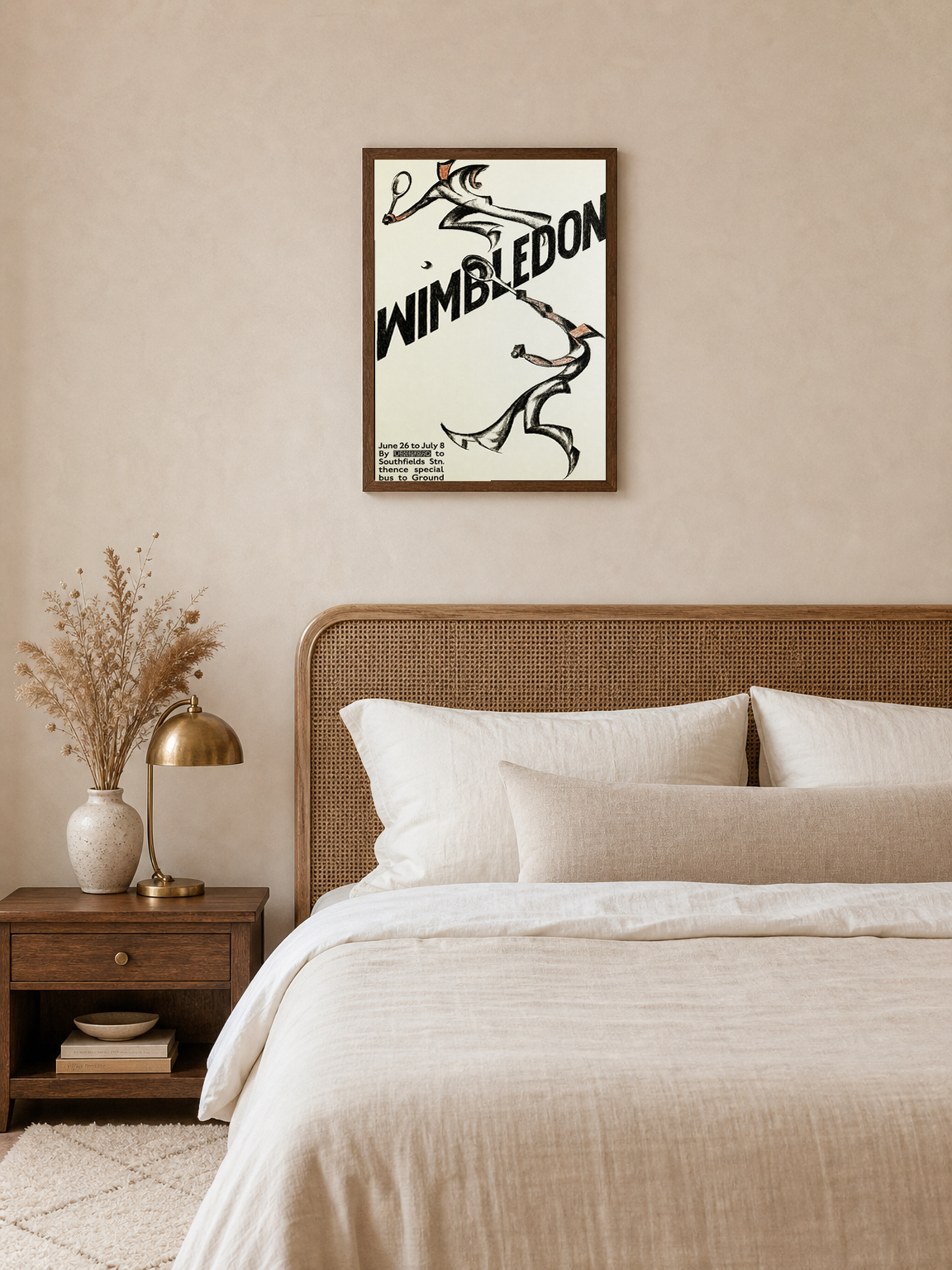 Vintage Wimbledon Tennis Poster Wall Art Print - dark wood framed