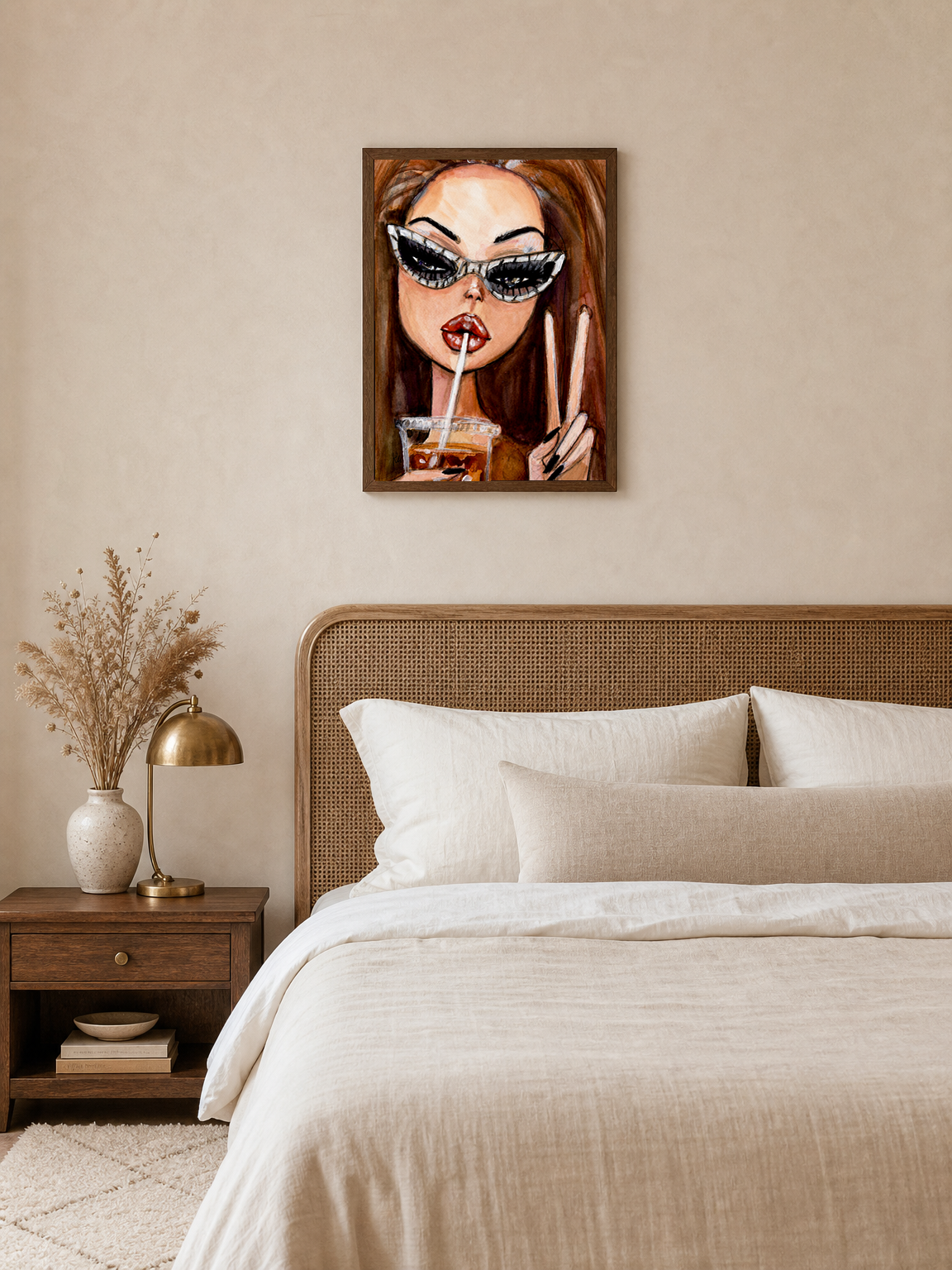 Sassy Girl Soda Pop Wall Art Print - dark wood framed
