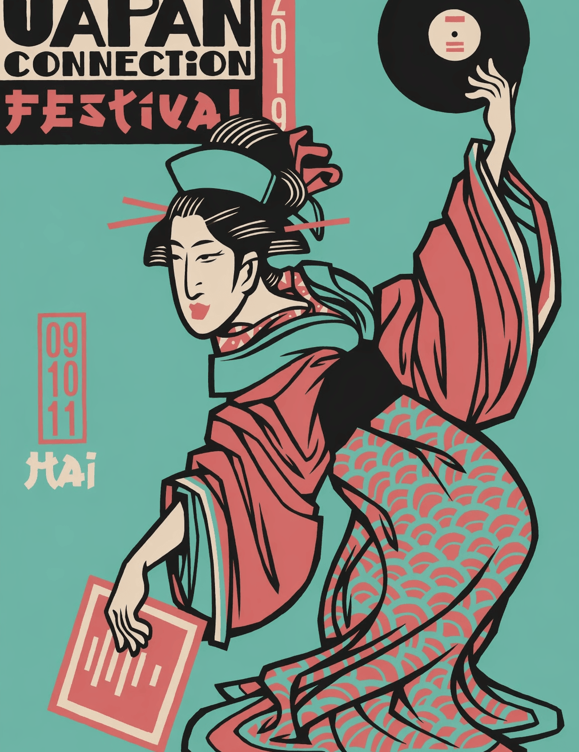 Japanese DJ Festival Geisha Wall Art Print - unframed