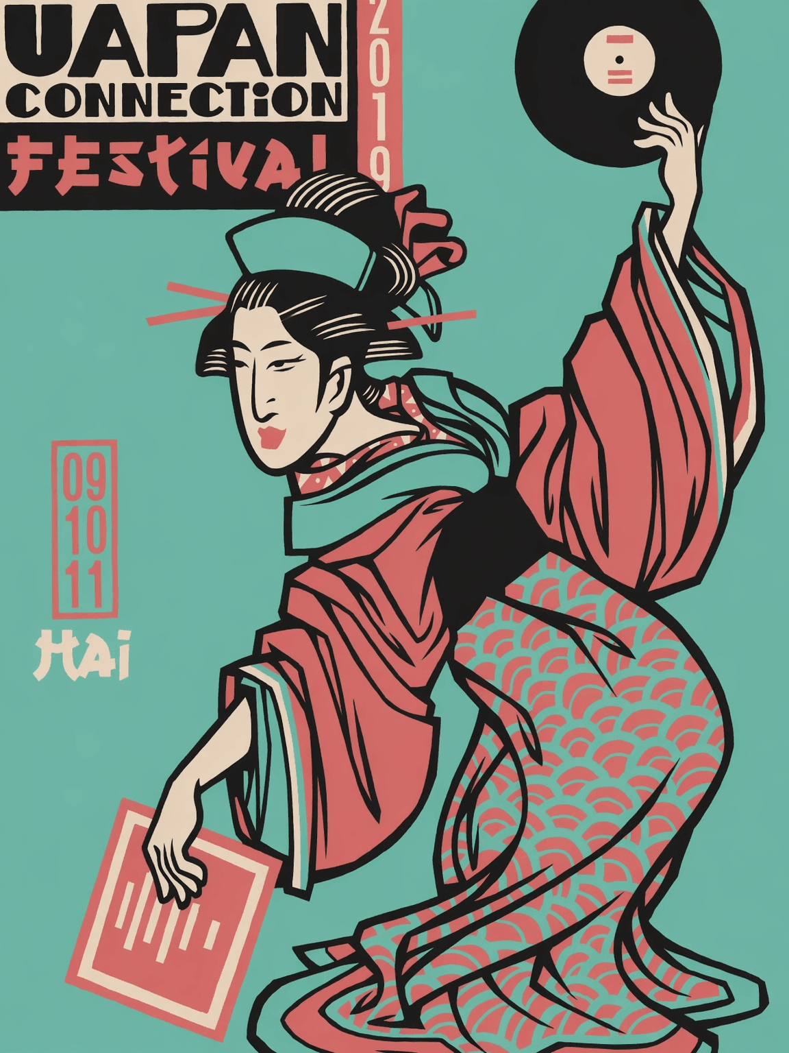 Japanese DJ Festival Geisha Wall Art Print - unframed