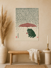 Japanese Frog with Umbrella Rain Wall Art Print - unframed mockup