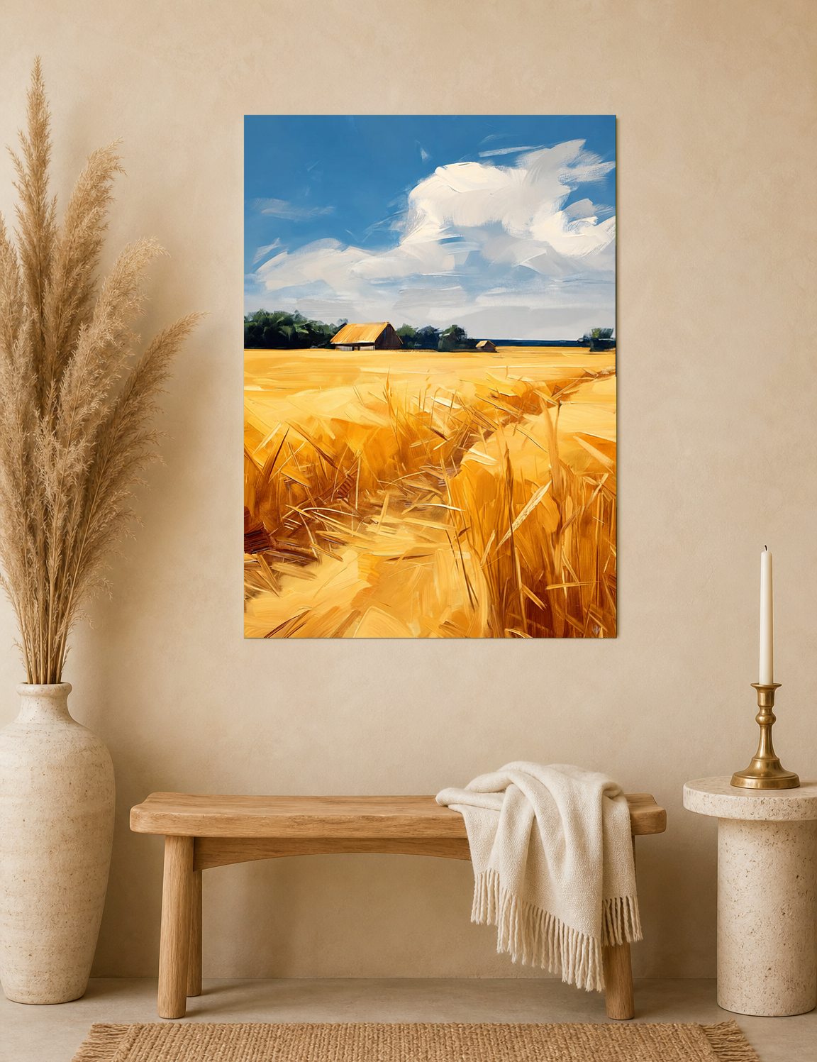 Golden Wheat Field Landscape Wall Art Print - unframed mockup