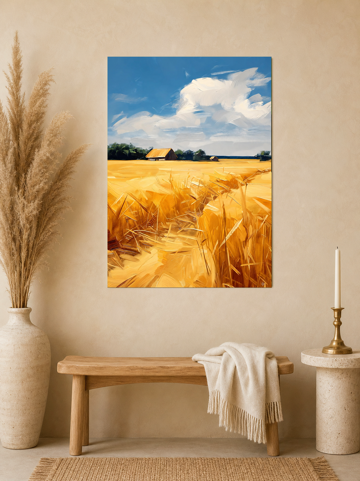 Golden Wheat Field Landscape Wall Art Print - unframed mockup
