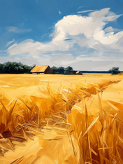Golden Wheat Field Landscape Wall Art Print - unframed