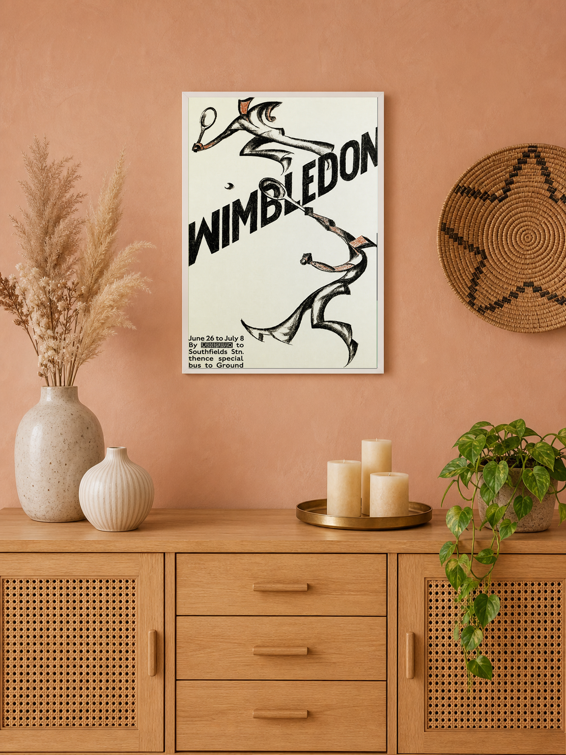 Vintage Wimbledon Tennis Poster Wall Art Print - white framed