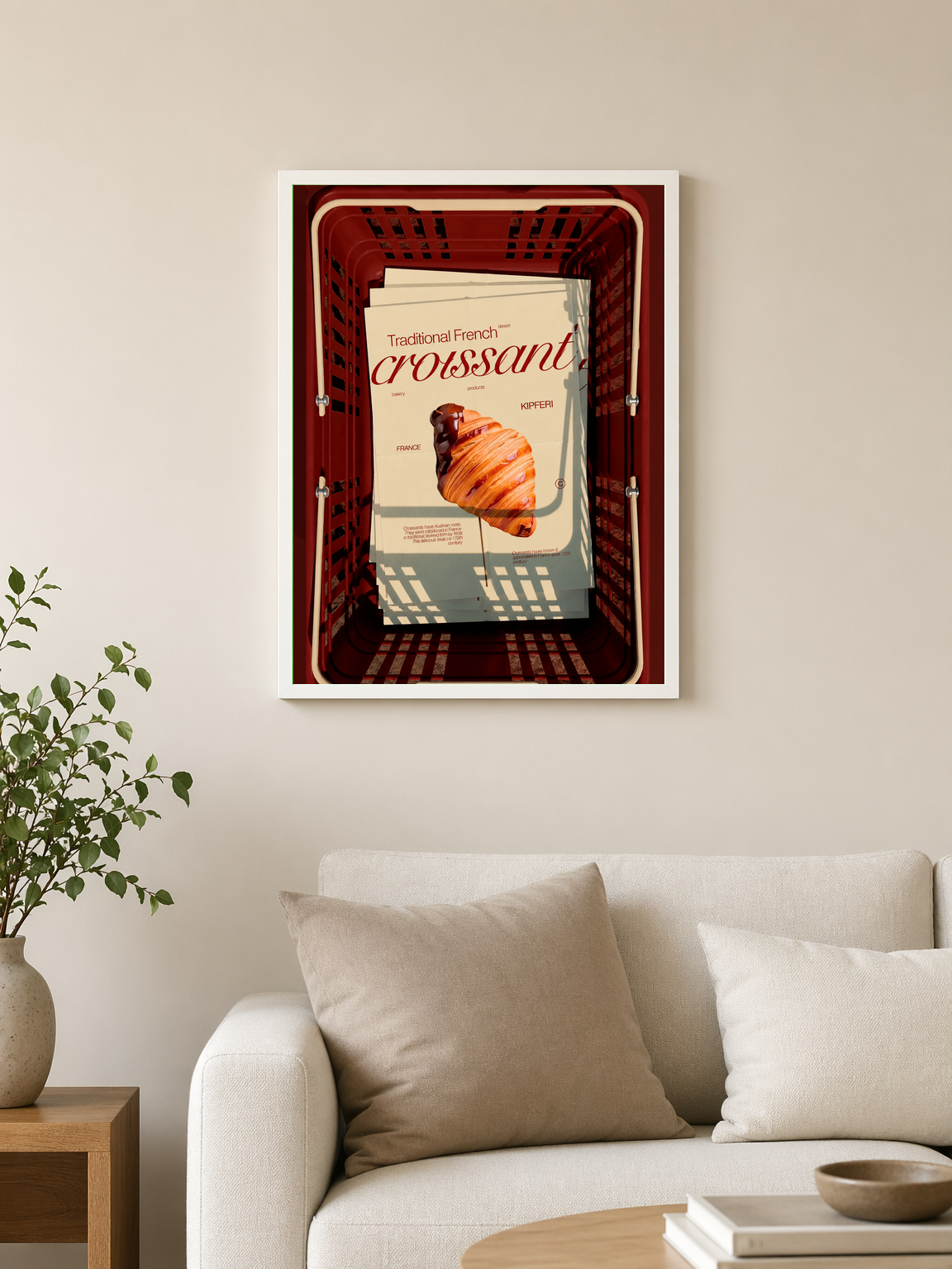 Traditional French Croissant Wall Art Print - white framed