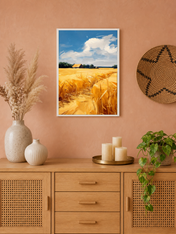 Golden Wheat Field Landscape Wall Art Print - white framed