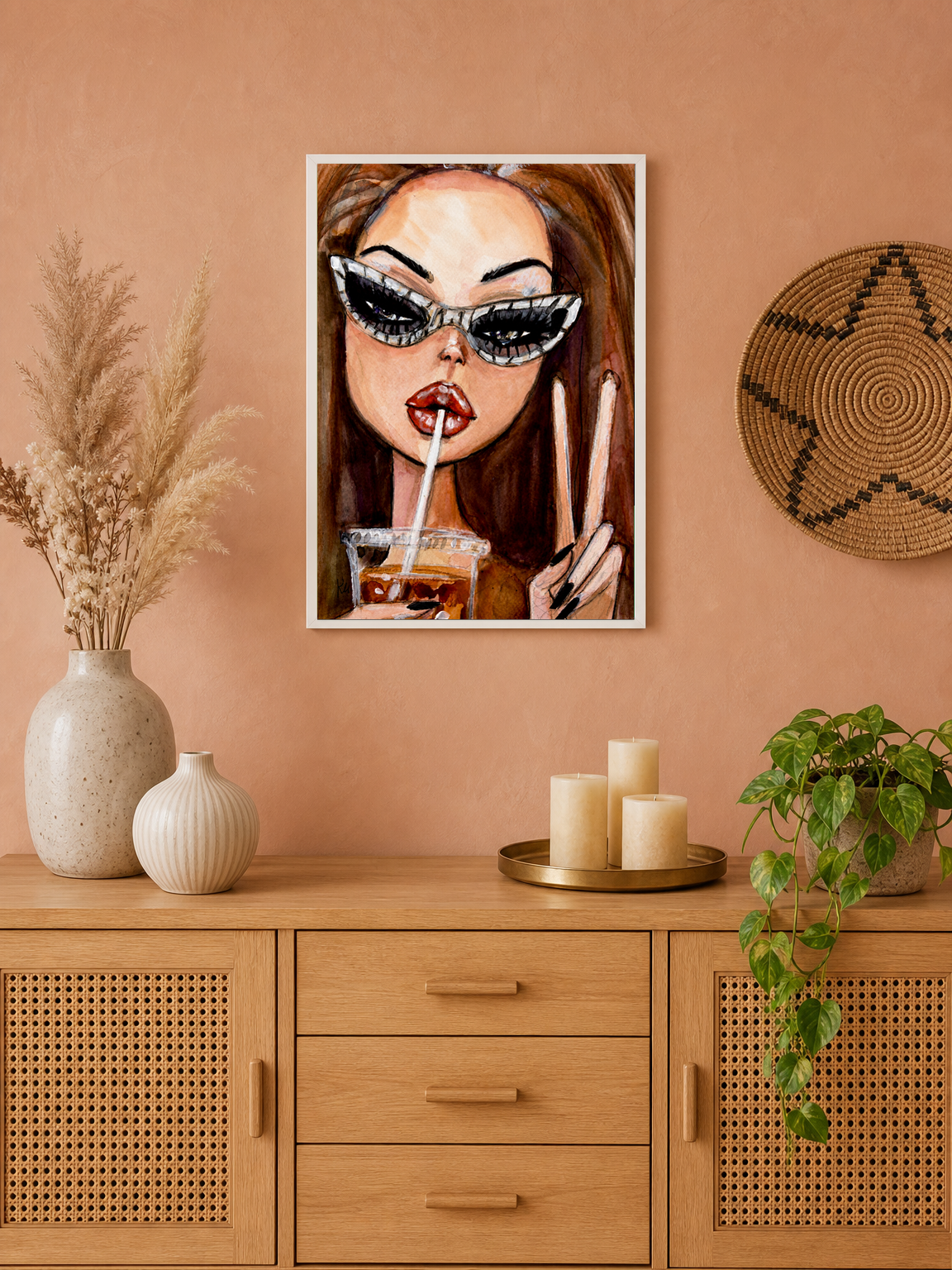 Sassy Girl Soda Pop Wall Art Print - white framed
