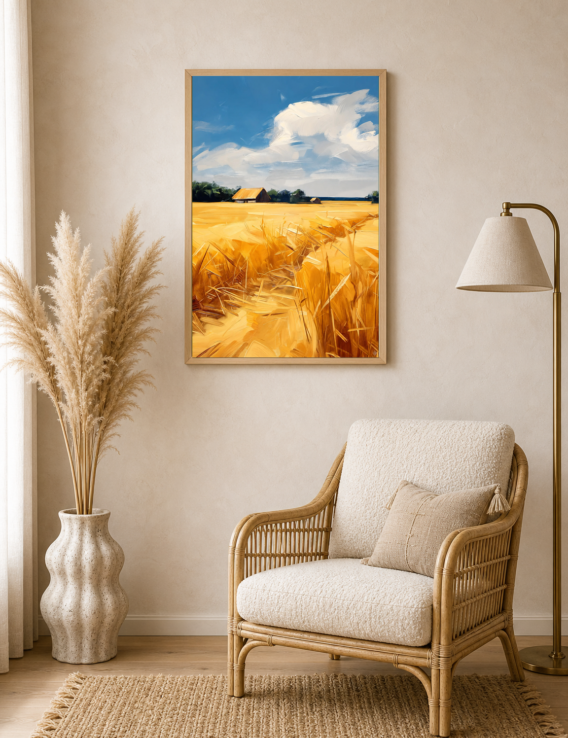 Golden Wheat Field Landscape Wall Art Print - wood framed poster