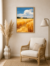 Golden Wheat Field Landscape Wall Art Print - wood framed poster