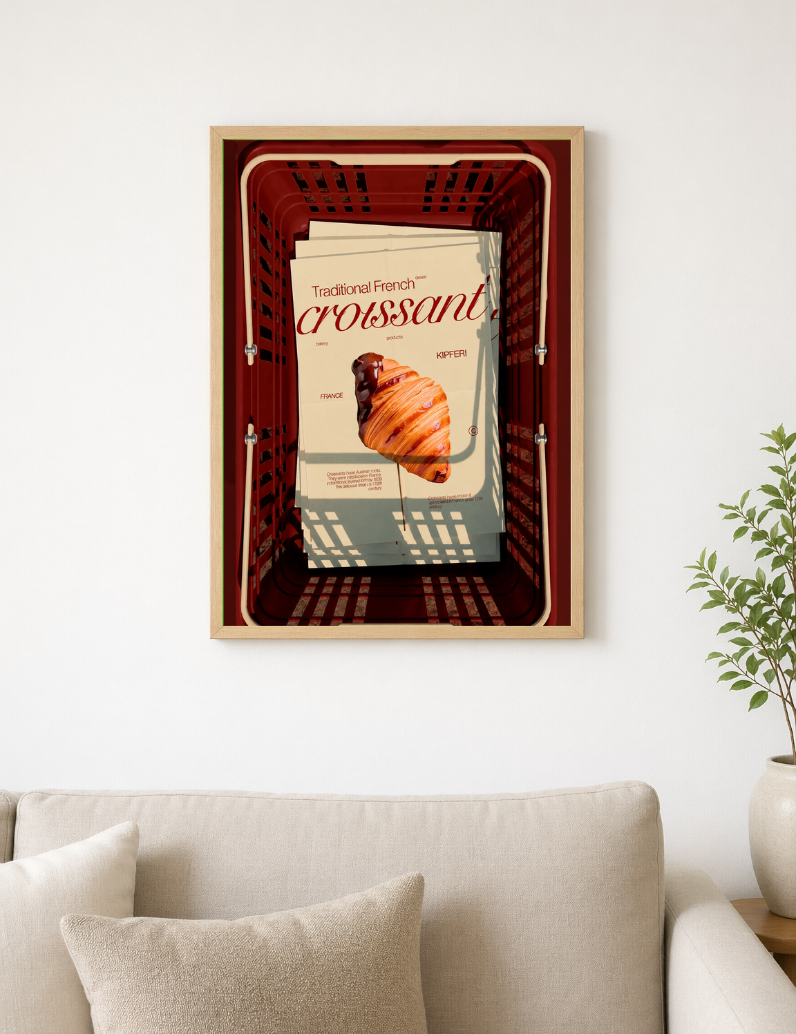Traditional French Croissant Wall Art Print - wood framed poster