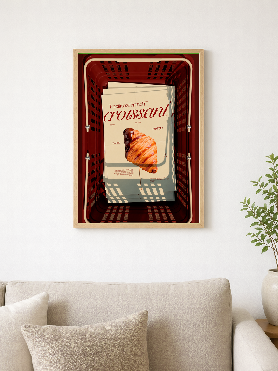 Traditional French Croissant Wall Art Print - wood framed poster
