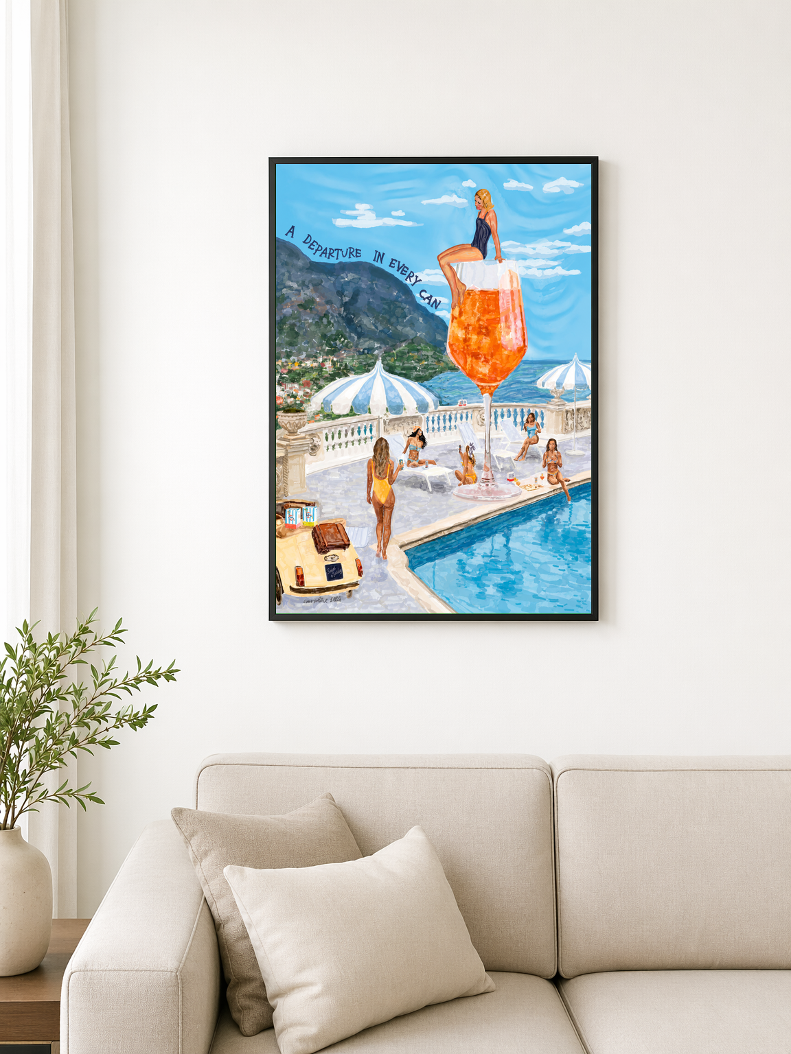 Amalfi Poolside Spritz Wall Art Print - black framed