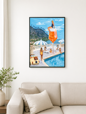 Amalfi Poolside Spritz Wall Art Print - black framed