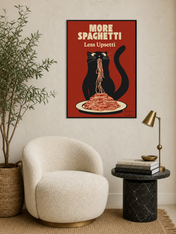 More Spaghetti Less Upsetti Cat Wall Art Print - black framed
