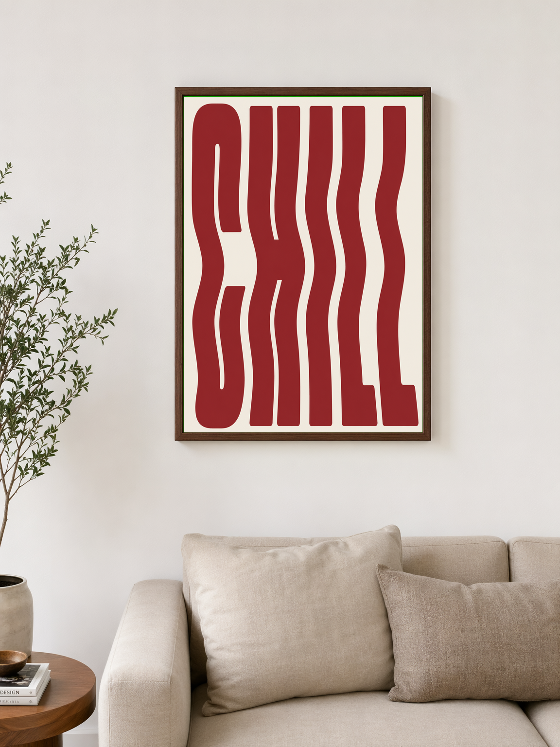 Chill Wavy Typography Wall Art Print - dark wood framed