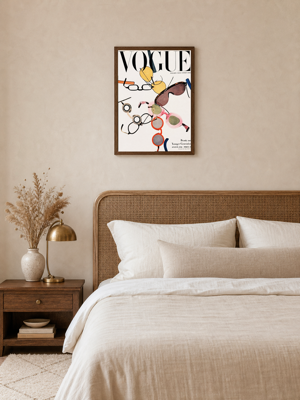 Colorful Vogue Glasses Cover Wall Art Print - dark wood framed