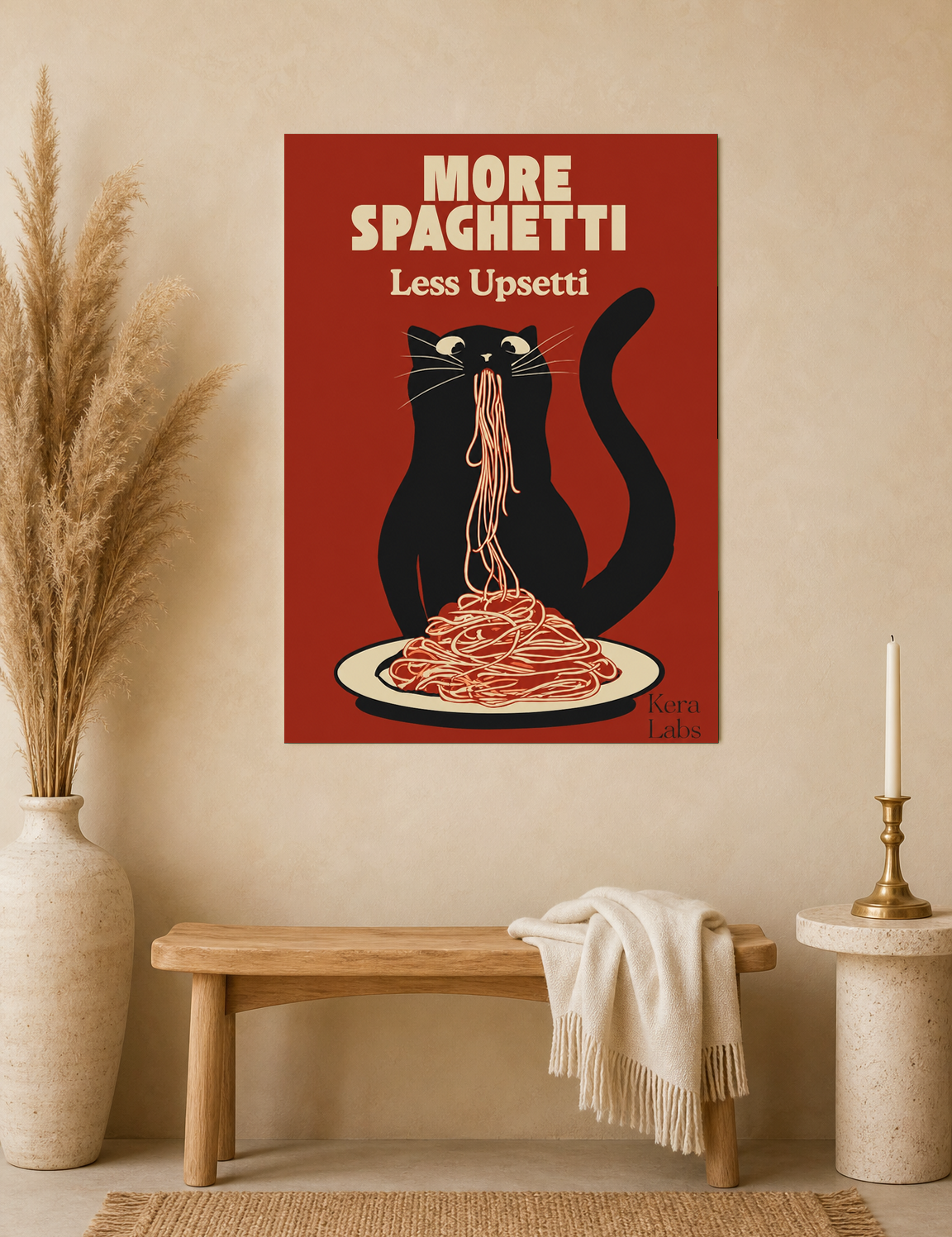 More Spaghetti Less Upsetti Cat Wall Art Print - unframed mockup