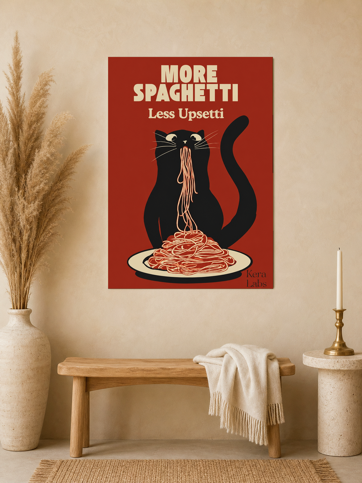 More Spaghetti Less Upsetti Cat Wall Art Print - unframed mockup