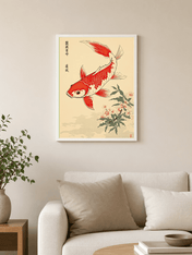 Red Koi Fish and Cherry Blossoms Wall Art Print - white framed