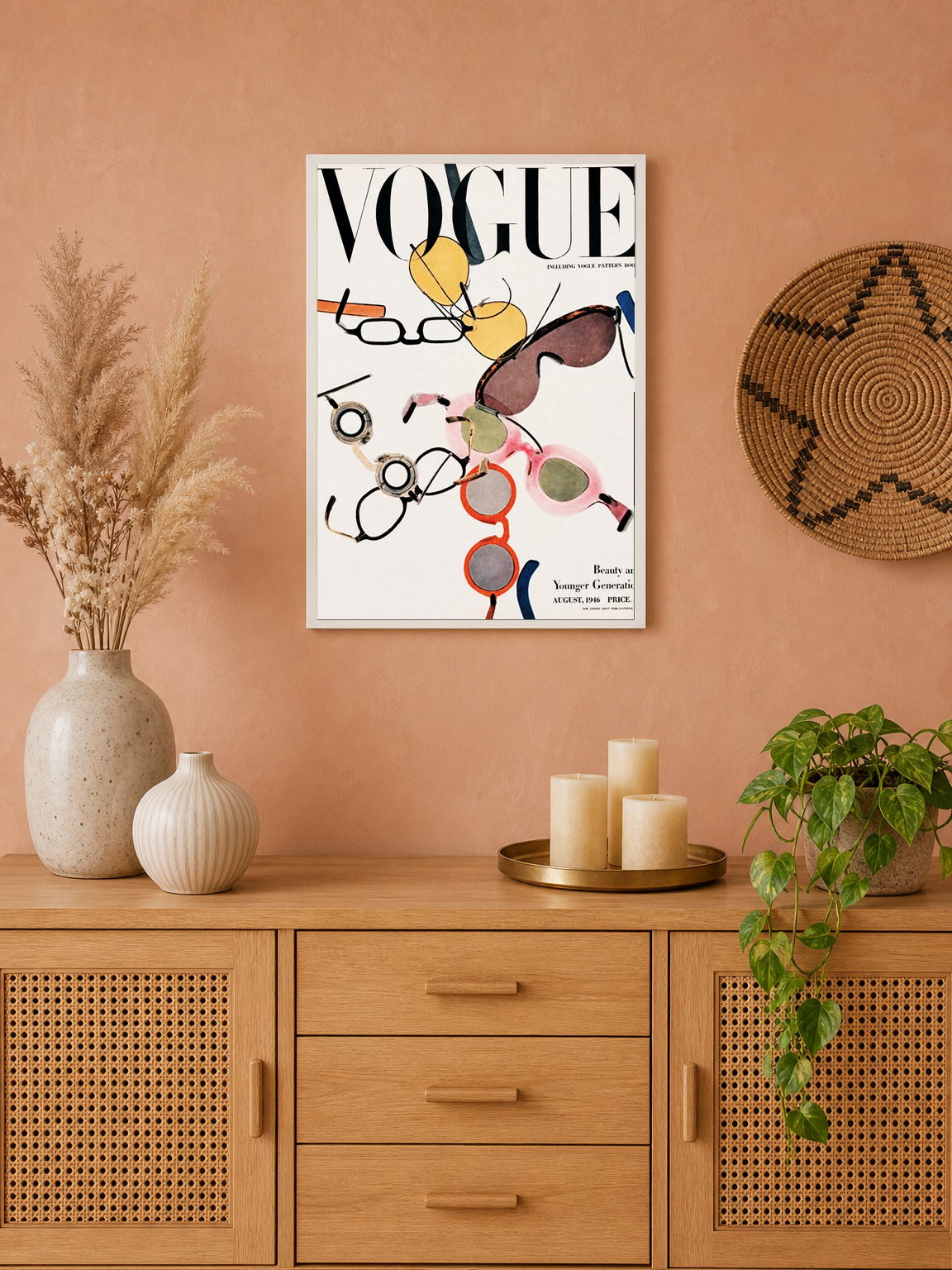 Colorful Vogue Glasses Cover Wall Art Print - white framed
