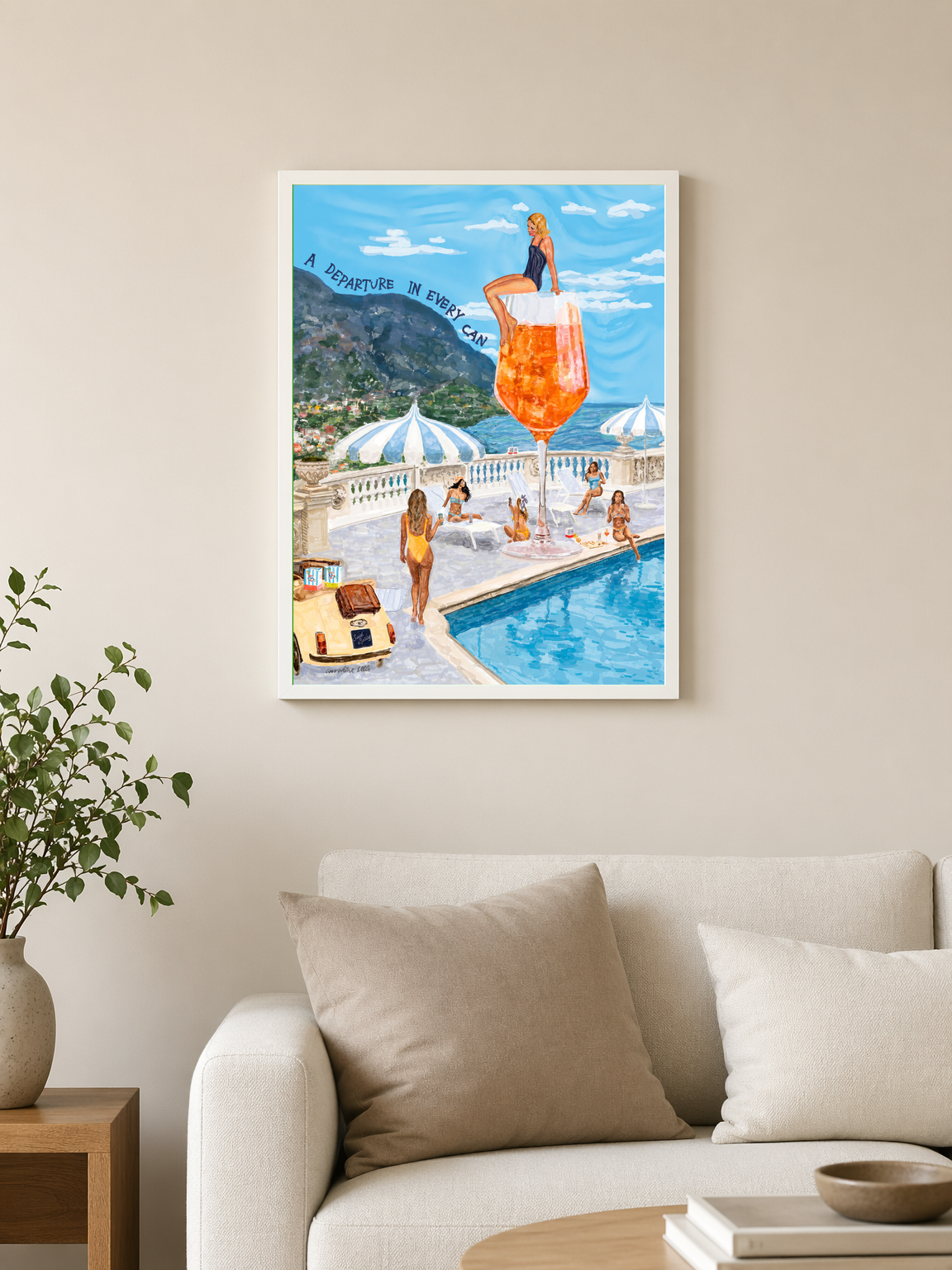 Amalfi Poolside Spritz Wall Art Print - white framed