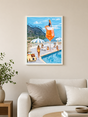 Amalfi Poolside Spritz Wall Art Print - white framed