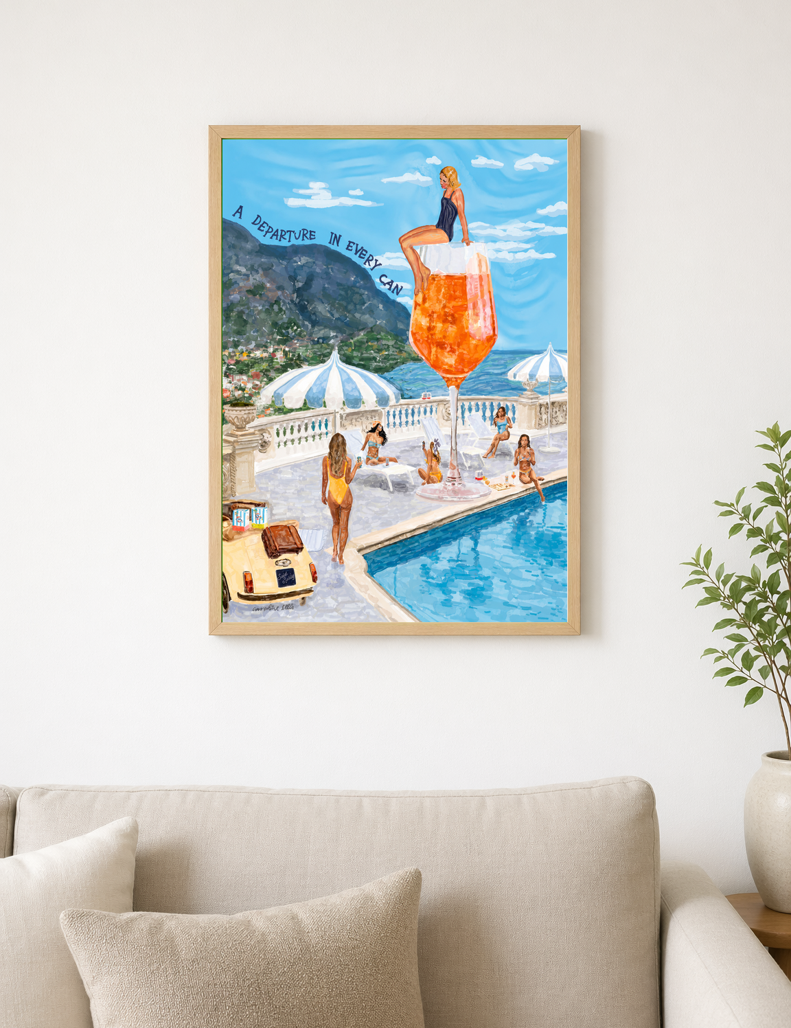 Amalfi Poolside Spritz Wall Art Print - wood framed poster