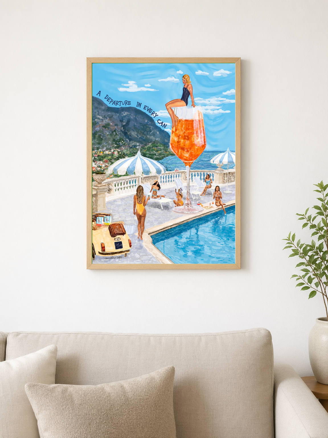 Amalfi Poolside Spritz Wall Art Print - wood framed poster