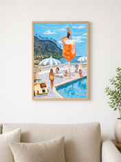 Amalfi Poolside Spritz Wall Art Print - wood framed poster