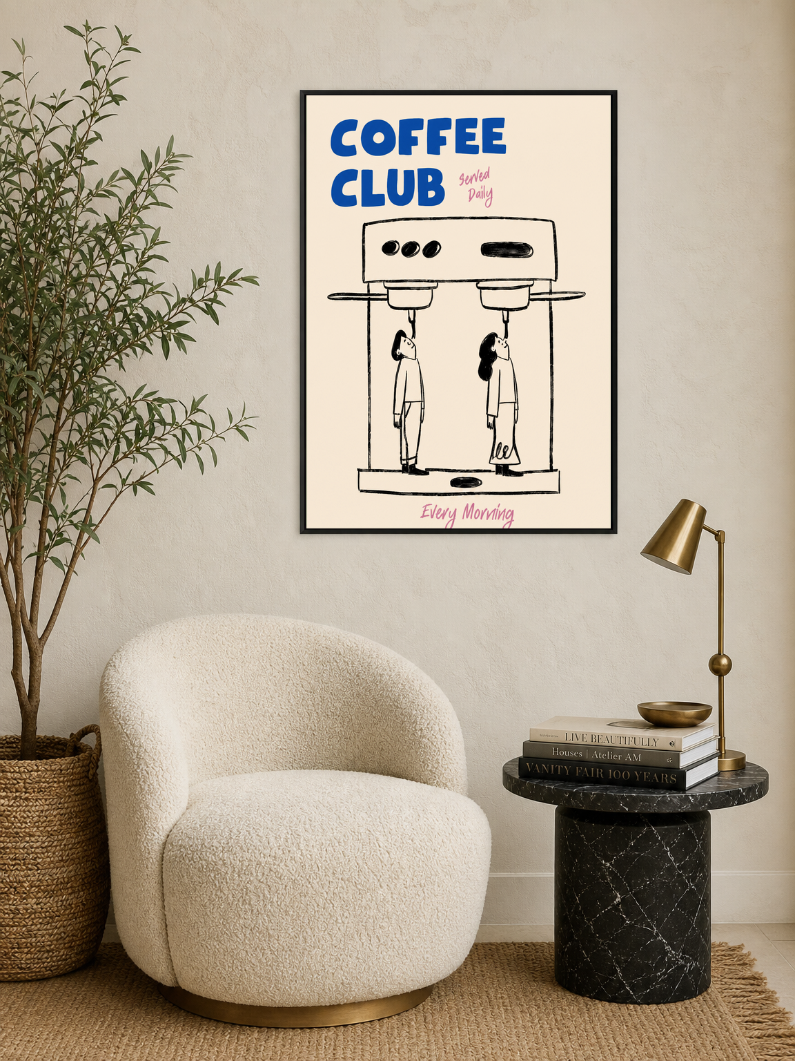 Coffee Club Served Daily Wall Art Print - black framed