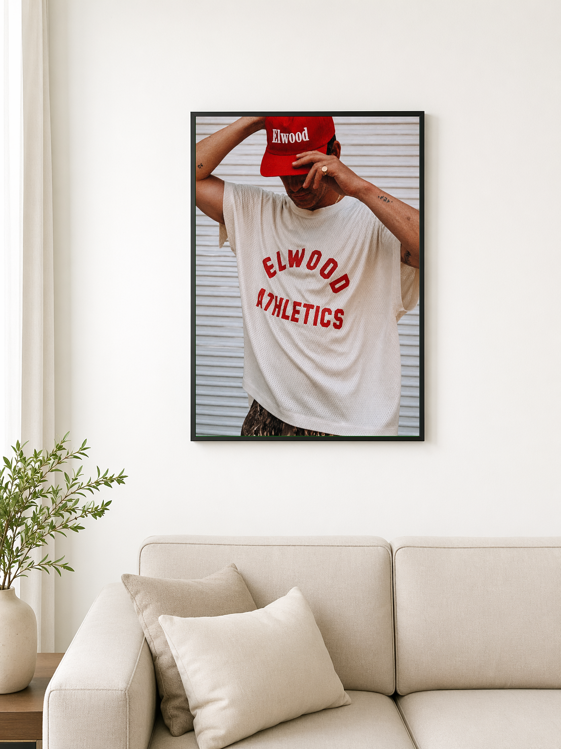 Elwood Athletics Red Cap Wall Art Print - black framed