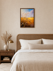 Golden Wheat Field Islamic Calligraphy Wall Art Print - dark wood framed