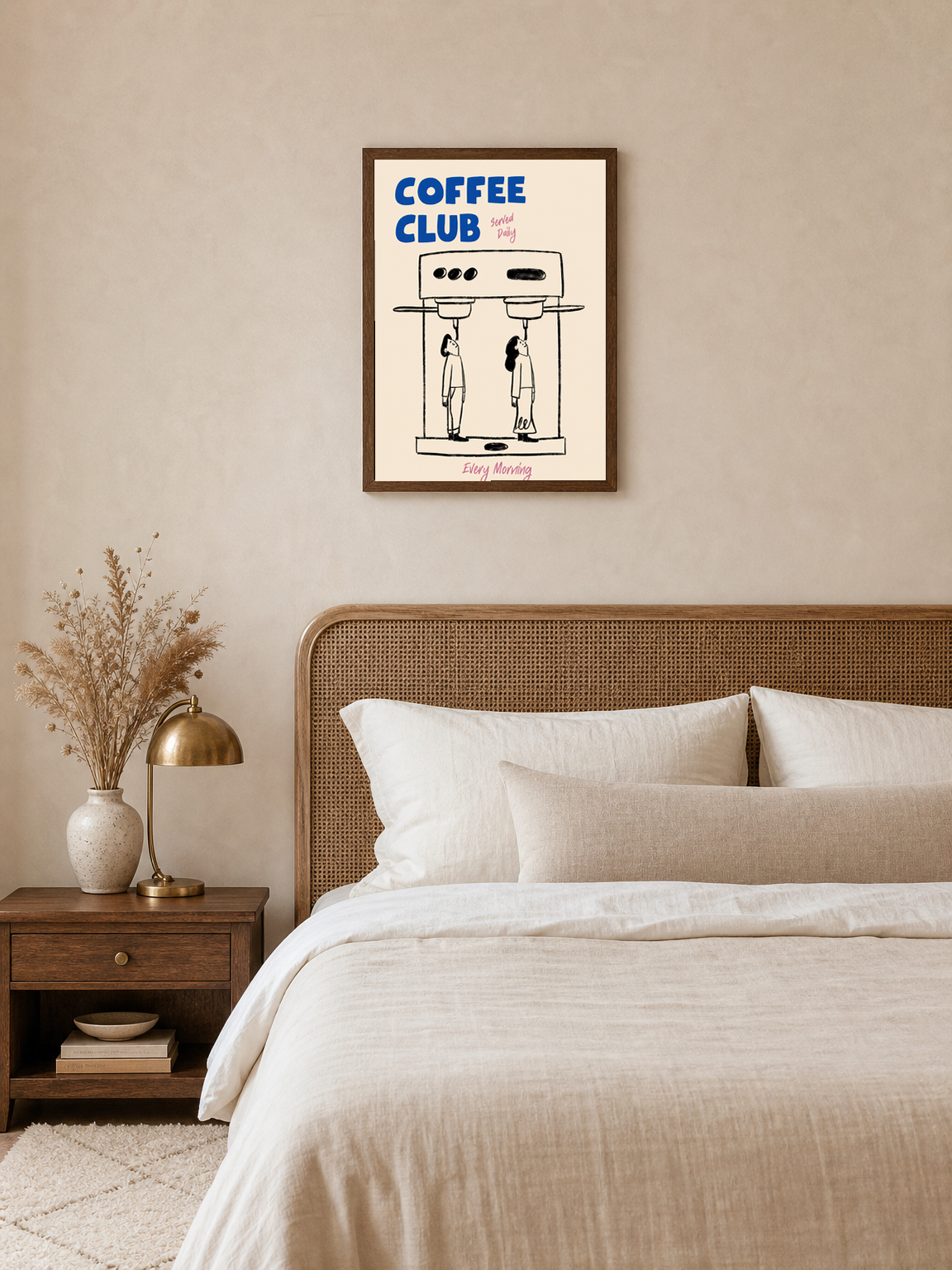 Coffee Club Served Daily Wall Art Print - dark wood framed
