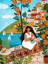 Mediterranean Orange Grove Coastal Wall Art Print