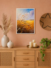 Golden Wheat Field Islamic Calligraphy Wall Art Print - white framed