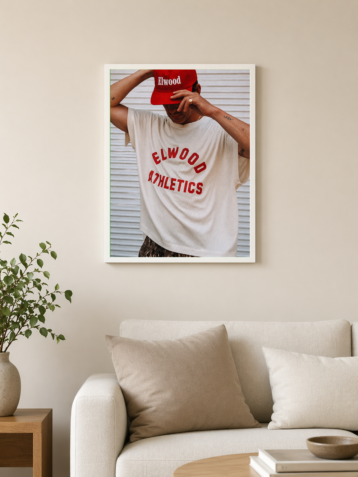Elwood Athletics Red Cap Wall Art Print - white framed