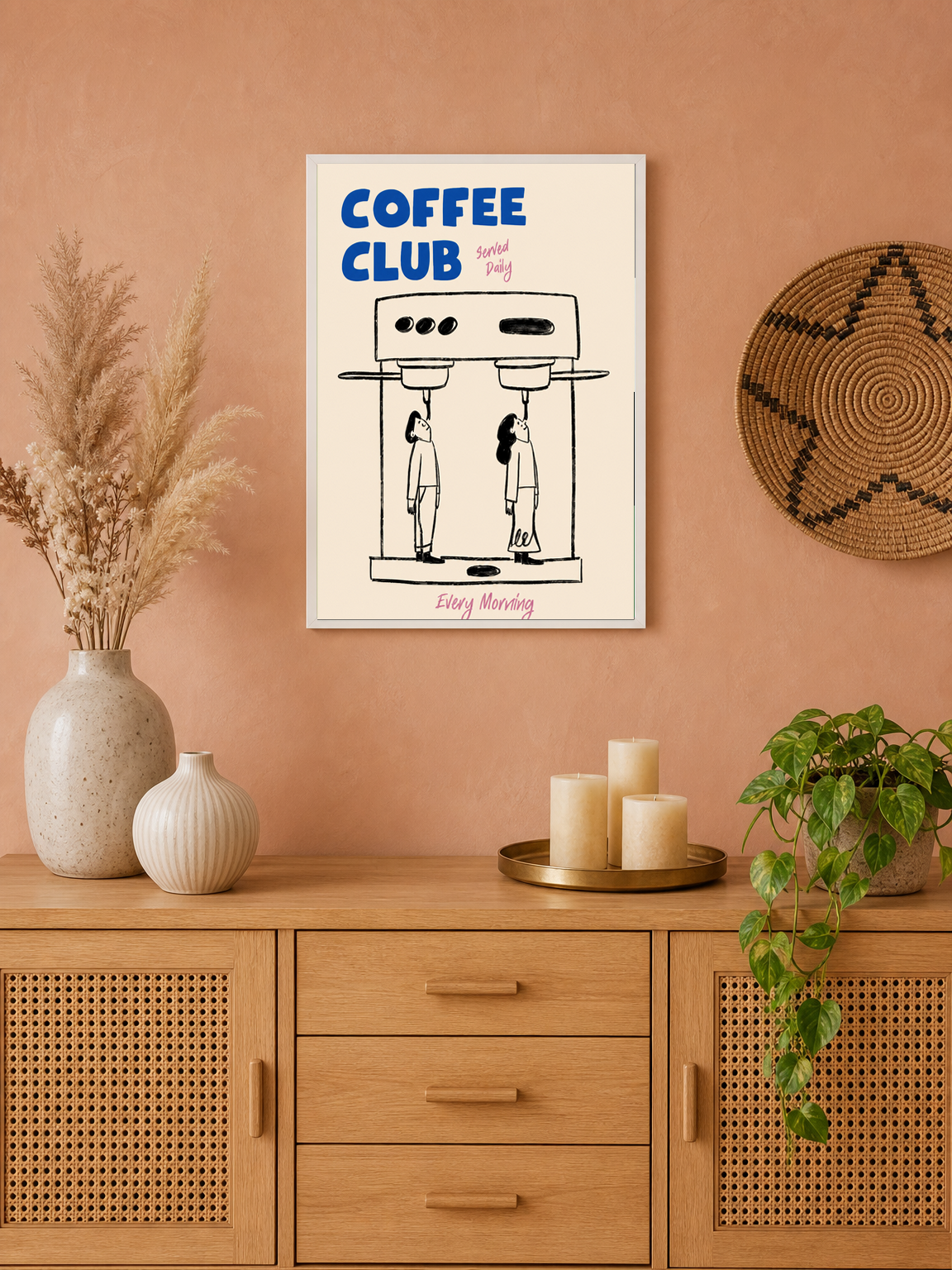 Coffee Club Served Daily Wall Art Print - white framed