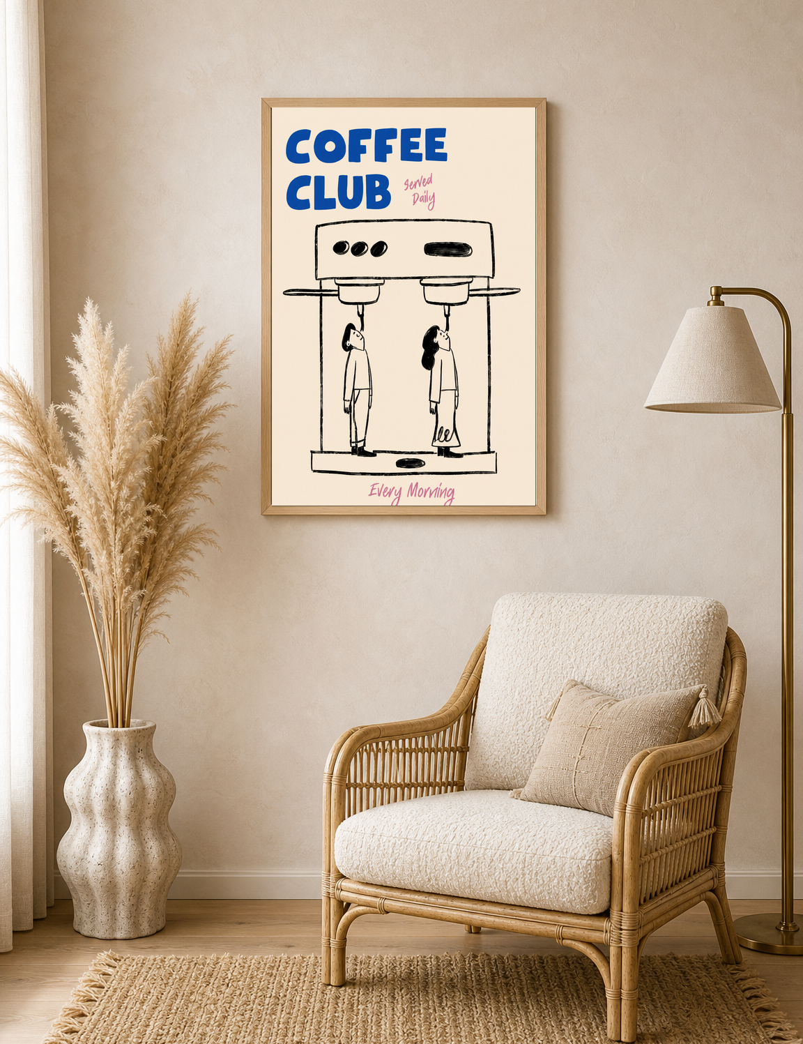 Coffee Club Served Daily Wall Art Print - wood framed poster