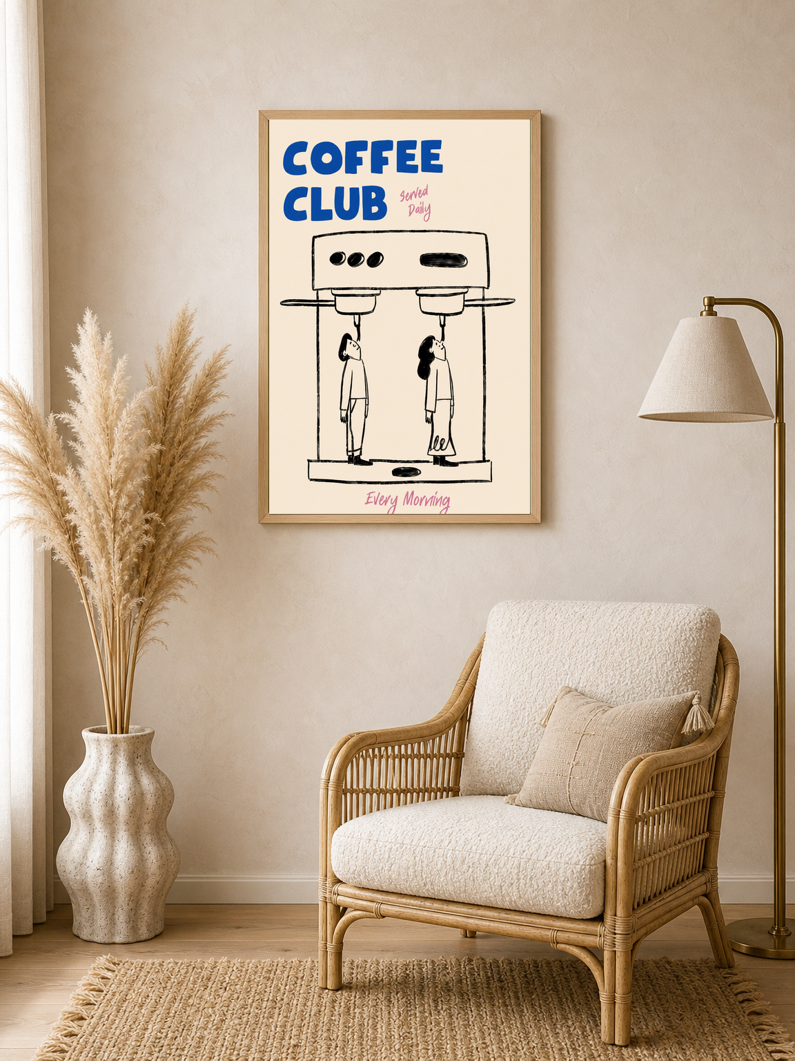 Coffee Club Served Daily Wall Art Print - wood framed poster