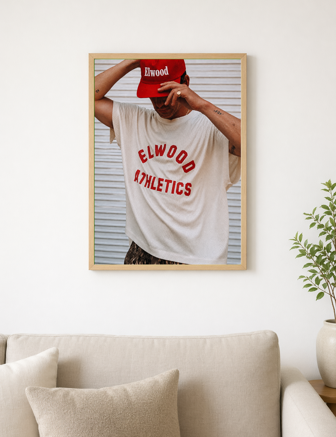 Elwood Athletics Red Cap Wall Art Print - wood framed poster