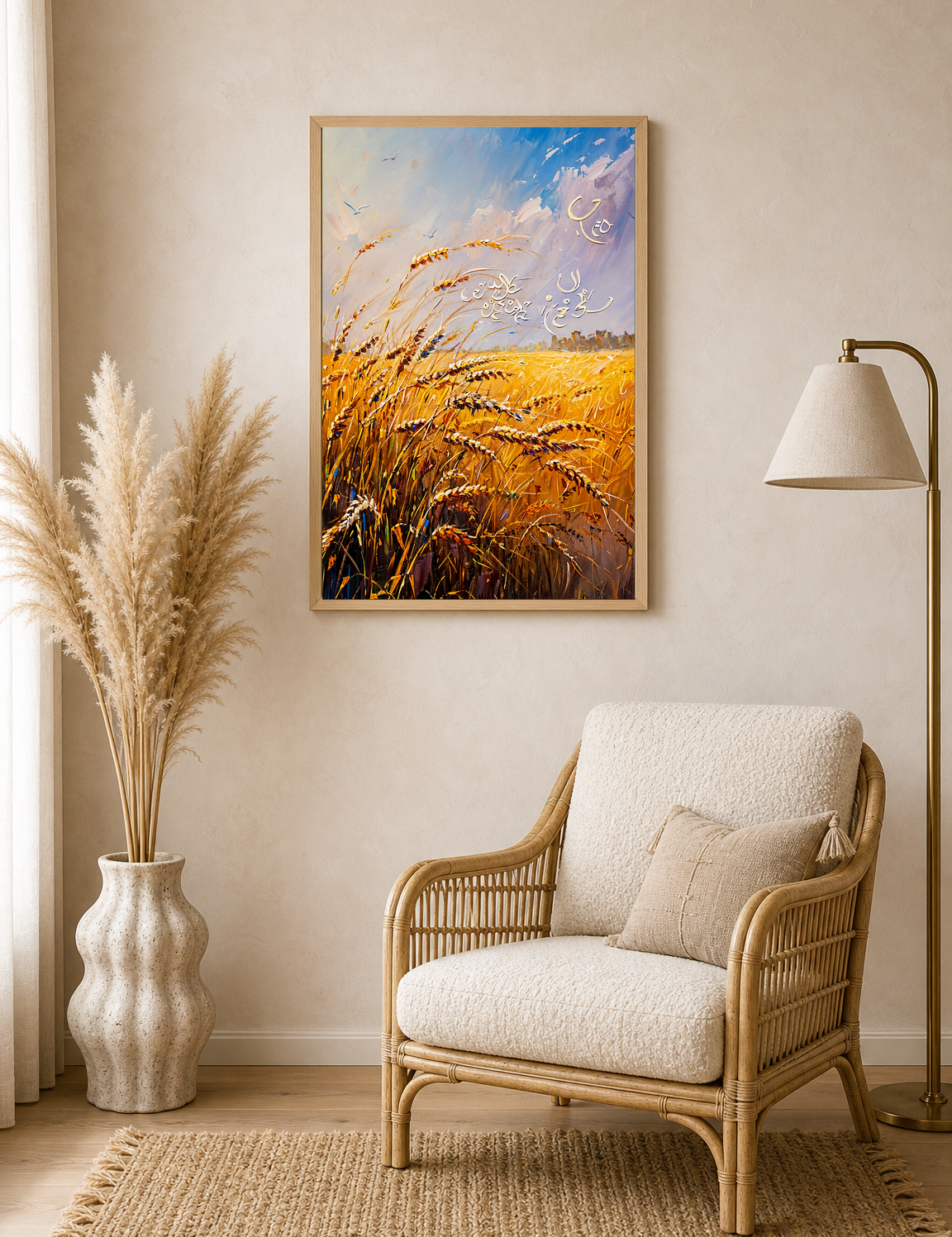Golden Wheat Field Islamic Calligraphy Wall Art Print - wood framed poster