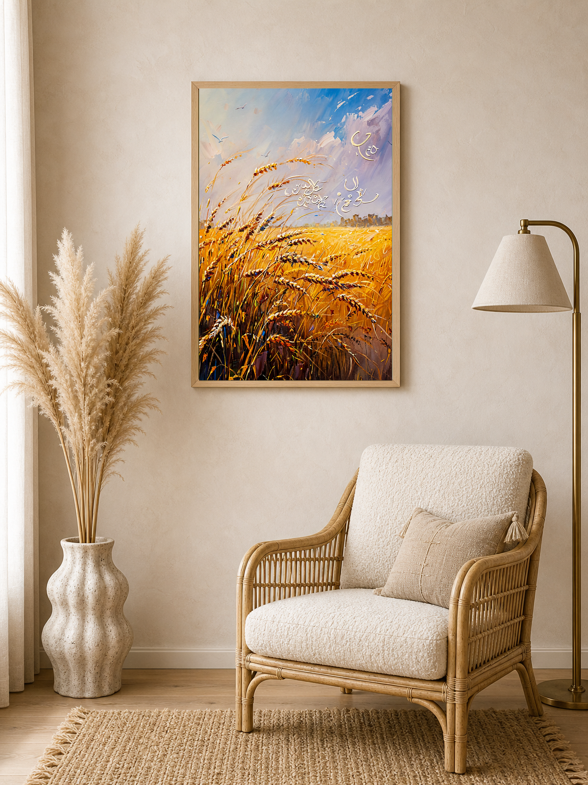 Golden Wheat Field Islamic Calligraphy Wall Art Print - wood framed poster